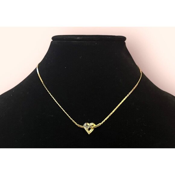 DIOR 80s-90s Germany Heart Necklace Gold Tone Rhinestone Made in Germany *READ* - Picture 1 of 7